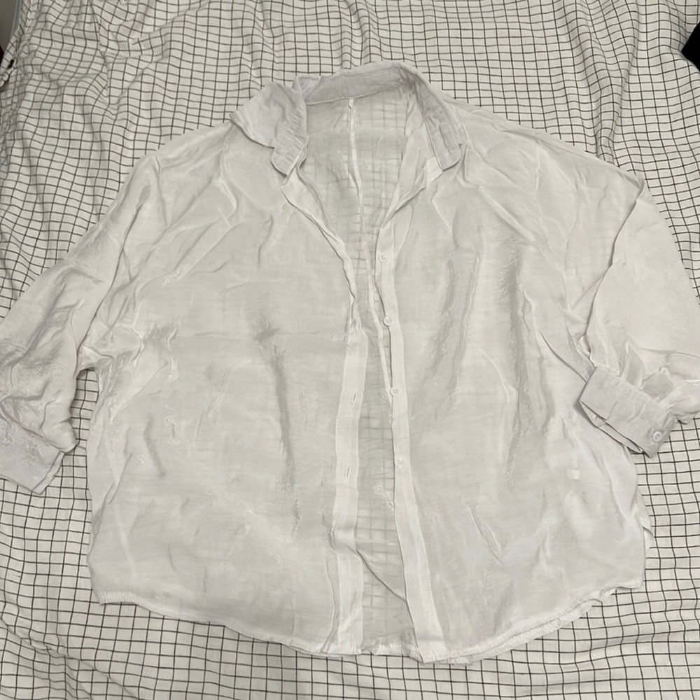 Flowy Sheer Beach Cover Up White Button Down